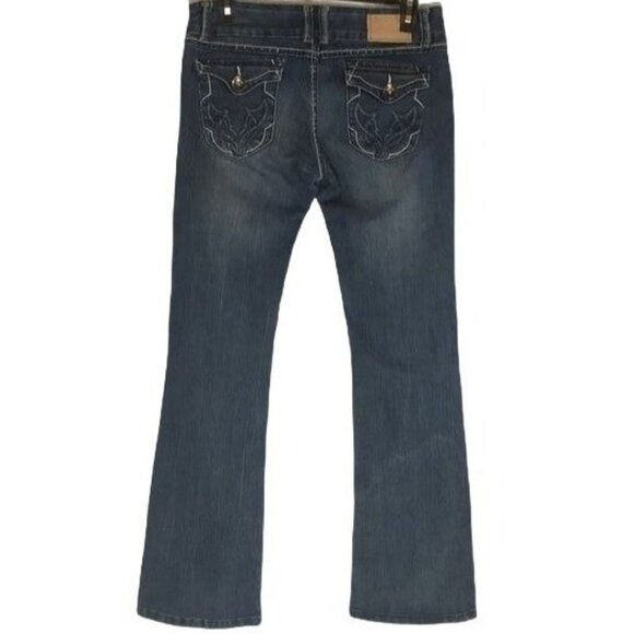 D-FUZ Premium Denimwear Boot Cut Blue Jeans distressed embroidered 9/10 READ - Picture 1 of 12